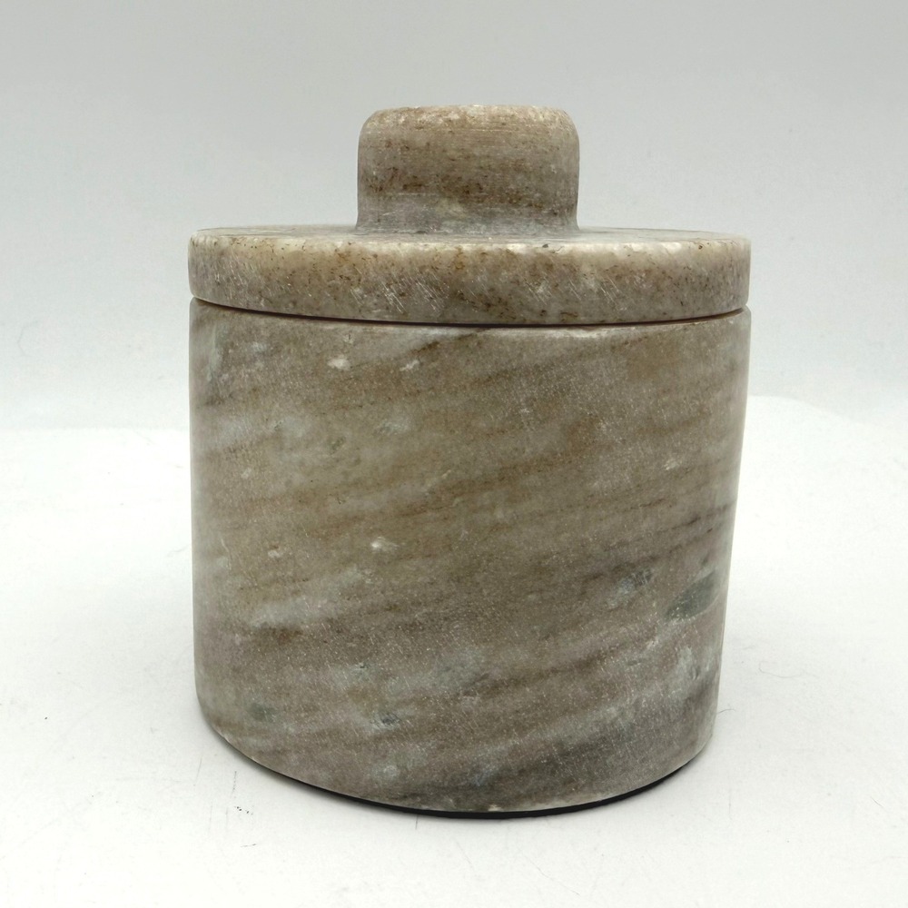Hearth & Hand Marble Butter Keeper Canister Jar Small Tan Grey Stone Storage Lid